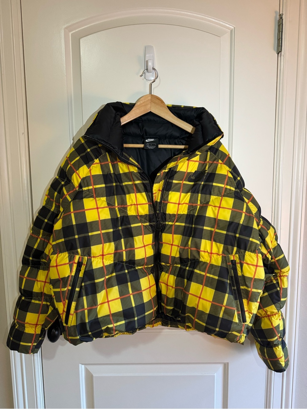 Nike Yellow & Black Plaid Puffer Jacket